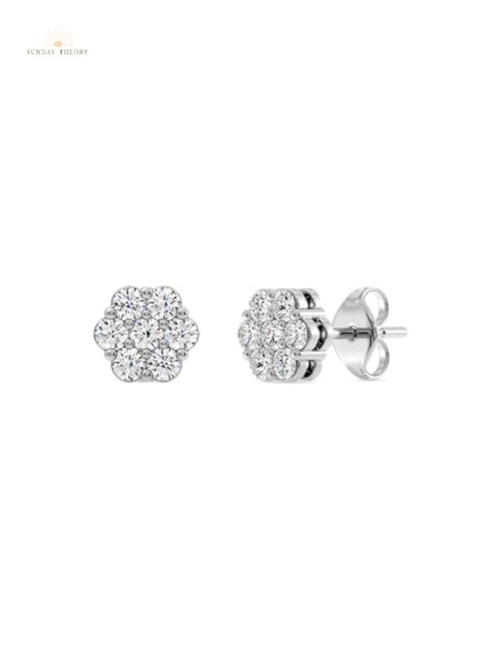 Lab-Grown Diamond Flower Earrings, 925 Sterling Silver 14KT Gold Plated, SI1